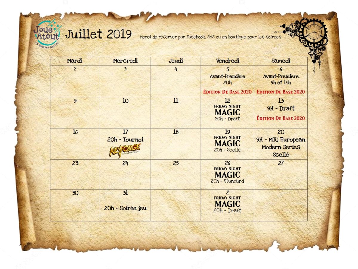 Planning Juillet 2019