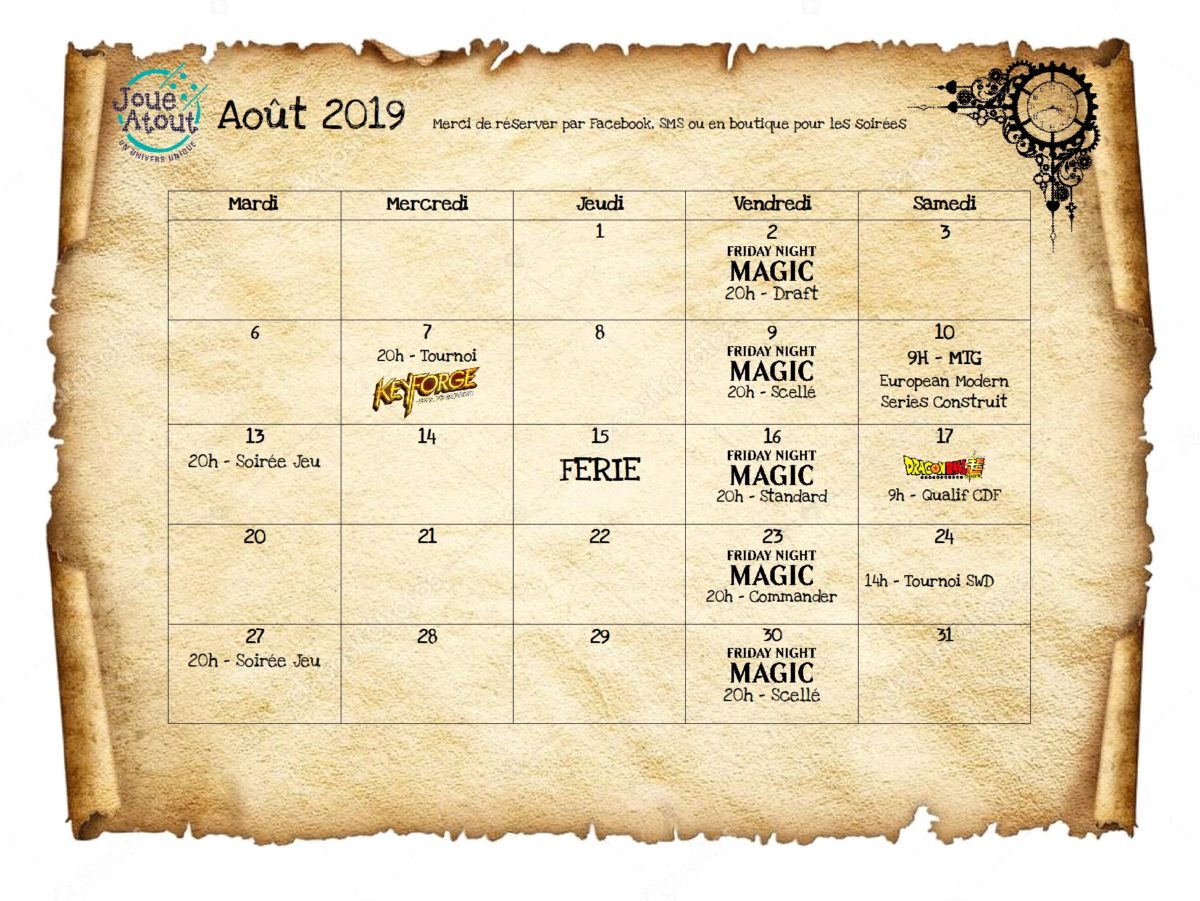 Planning Août 2019