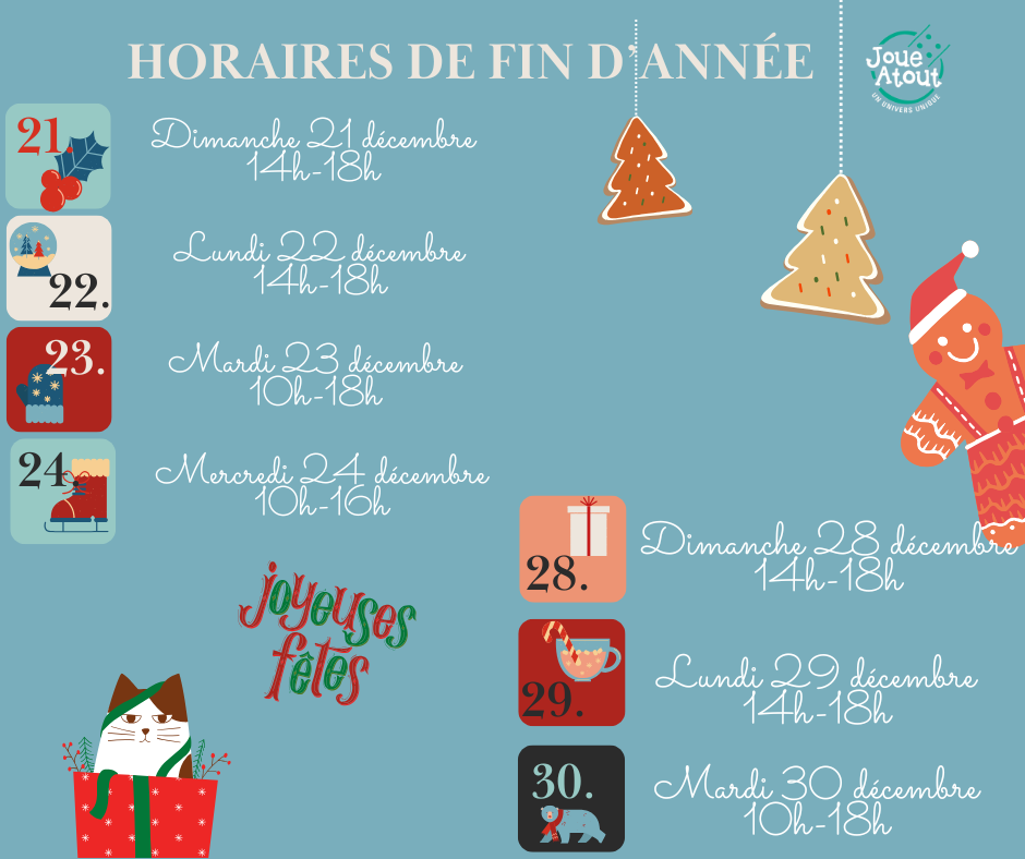  Horaires de fin d’année chez Joue Atout 